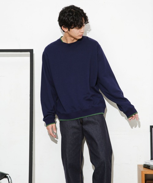 NANO universe（ナノユニバース）の「ダブルラインリブクルーネックスウェット（スウェット・メンズ・ネイビー/ホワイト/ブルーグリーン・M/S/L）」の22枚目の写真