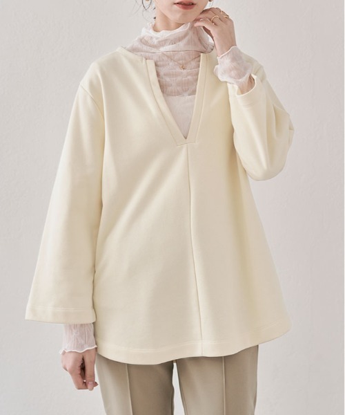 kirakiraShop（キラキラショップ）の「深Vネックスウェットプルオーバー（スウェット・レディース・カーキ/ブラック/クリーム/ブルー・FREE）」の18枚目の写真