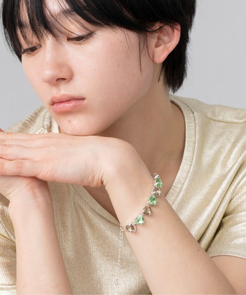 Casselini（キャセリーニ）の「Casselini(キャセリーニ)ハートビジューブレスレット（ブレスレット・レディース・ピンク/グリーン/クリア・FREE）」の2枚目の写真