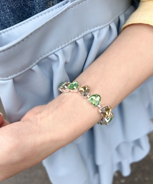 Casselini（キャセリーニ）の「Casselini(キャセリーニ)ハートビジューブレスレット（ブレスレット・レディース・ピンク/グリーン/クリア・FREE）」の4枚目の写真