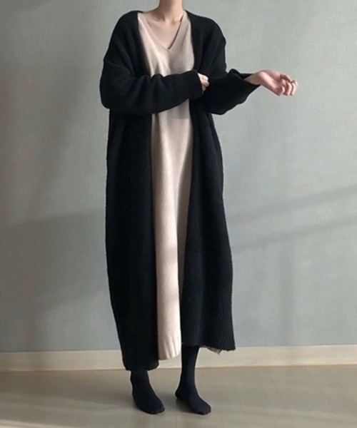 Miniministore(ミニミニストア)の「ロング ニットカーディガン レディース(カーディガン/ボレロ・レディース・ブラック/グレー/ベージュ・FREE)」の1枚目の写真