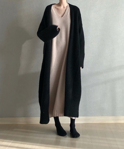 Miniministore(ミニミニストア)の「ロング ニットカーディガン レディース(カーディガン/ボレロ・レディース・ブラック/グレー/ベージュ・FREE)」の4枚目の写真