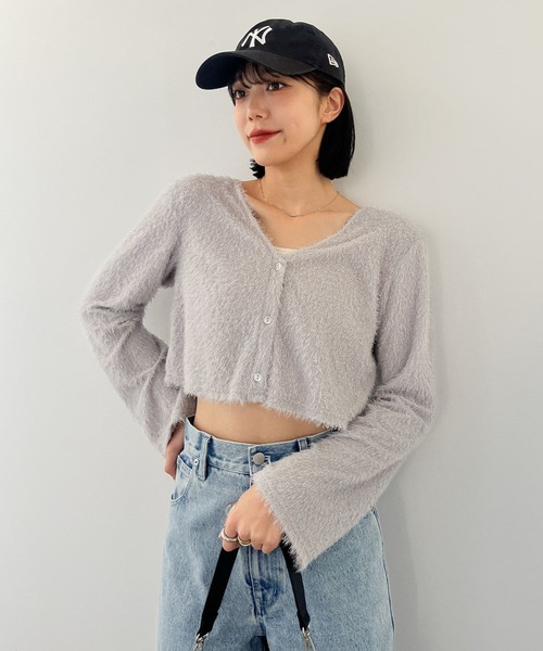 カーディガン ラメフェザーショートニットカーディガン レディース LADYMADE カーディガン ラメフェザーショートニットカーディガン