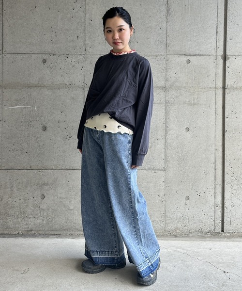 BIG FIELD（ビッグフィールド）の「カットオフデニムバギーパンツ/おとな（デニムパンツ・レディース・ネイビー/ブルー・160cm）」の3枚目の写真