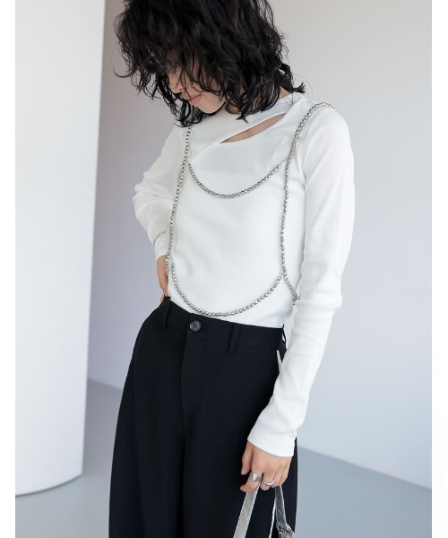me+em select tシャツ 「 2color 」ミニリボンカットアウト長袖