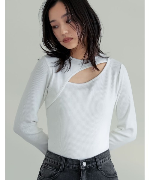 Re:EDIT(リエディ)の「ストレッチリブカットアウトデザイントップス(Tシャツ/カットソー・レディース・ブラック/グレー/ホワイト・LARGE/MEDIUM)」の20枚目の写真