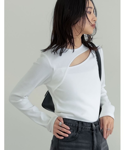 Re:EDIT(リエディ)の「ストレッチリブカットアウトデザイントップス(Tシャツ/カットソー・レディース・ブラック/グレー/ホワイト・LARGE/MEDIUM)」の19枚目の写真