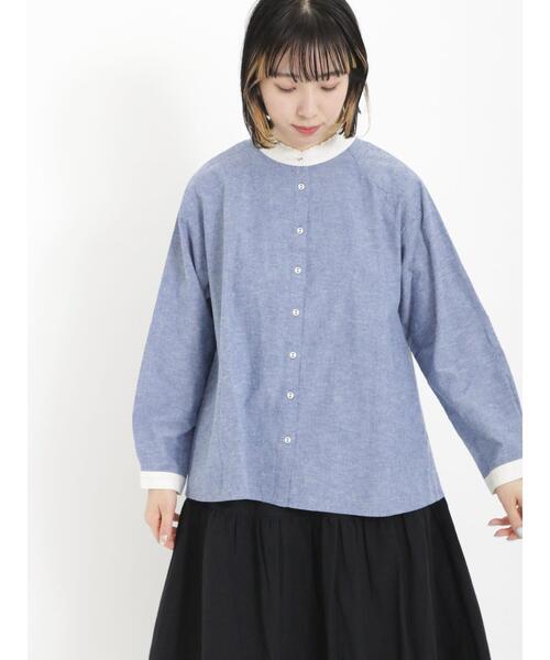 Samansa Mos2（サマンサ モスモス）の「クレリックギャザーブラウス（シャツ/ブラウス・レディース・ベージュ/ブルー/キナリ・F）」の3枚目の写真