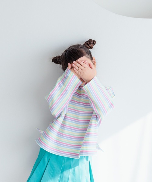 LOWRYS FARM（ローリーズファーム）の「ボーダードルマンロングスリーブ　100810（Tシャツ/カットソー・キッズ・パープル/マルチ/イエロー・150cm/140cm/120cm/110cm/130cm）」の3枚目の写真