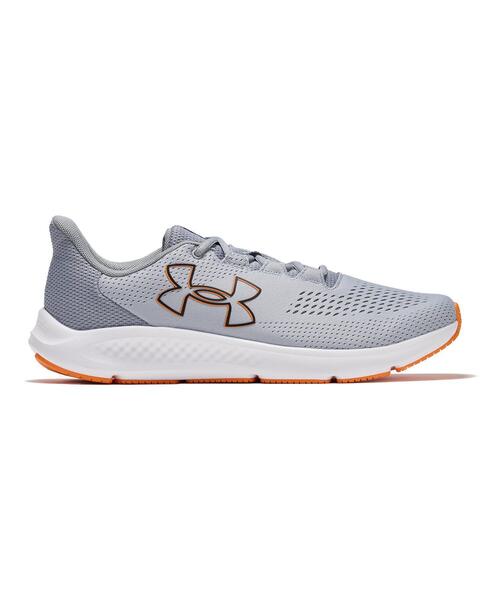 UNDER ARMOUR(アンダーアーマー)の「UAチャージド パスート3 ビックロゴ(ランニング/メンズ)(スニーカー・メンズ・ホワイト×グレー・27.0cm/28.0cm/25.5cm/29.0cm/28.5cm/27.5cm/26.5cm/26.0cm/30.0cm/25.0cm)」の1枚目の写真