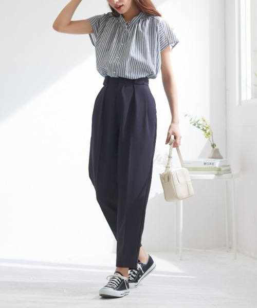 Tuche(トゥシェ)の「Tuche/トゥシェ ストレッチパンツ ダブルクロス テーパード(その他パンツ・レディース・ブラック/サックスブルー/クリーム/ネイビー/キャメル・SMALL/MEDIUM/LARGE/X-LARGE)」の3枚目の写真