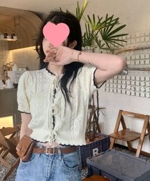 B'day | 【 B'day / ビーデー 】ラブリーニット リボンパフ半袖カーディガン(カーディガン/ボレロ)