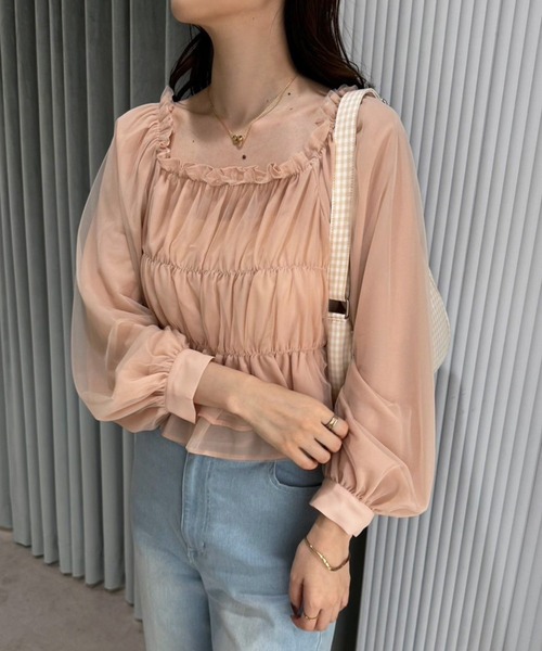 one after another NICE CLAUP（ワンアフターアナザーナイスクラップ）の「バックレースアップシャーリングブラウス（シャツ/ブラウス・レディース・ベージュ系その他/オフホワイト/ブルー・FREE）」の15枚目の写真