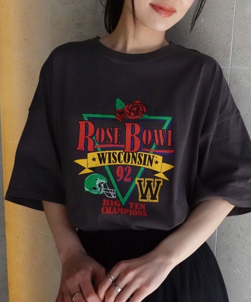 CORNERS(コーナーズ)の「ROSEBOWLプリントTシャツ(Tシャツ/カットソー・レディース・ミント/オフホワイト/スミクロ・FREE)」の3枚目の写真