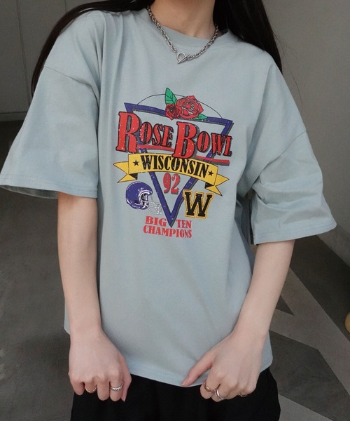 CORNERS(コーナーズ)の「ROSEBOWLプリントTシャツ(Tシャツ/カットソー・レディース・ミント/オフホワイト/スミクロ・FREE)」の1枚目の写真