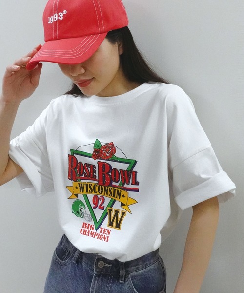 CORNERS(コーナーズ)の「ROSEBOWLプリントTシャツ(Tシャツ/カットソー・レディース・ミント/オフホワイト/スミクロ・FREE)」の4枚目の写真