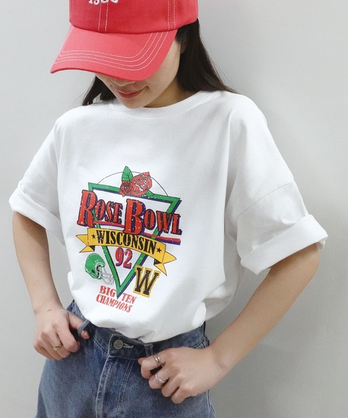 CORNERS(コーナーズ)の「ROSEBOWLプリントTシャツ(Tシャツ/カットソー・レディース・ミント/オフホワイト/スミクロ・FREE)」の5枚目の写真