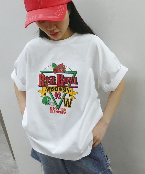 CORNERS(コーナーズ)の「ROSEBOWLプリントTシャツ(Tシャツ/カットソー・レディース・ミント/オフホワイト/スミクロ・FREE)」の6枚目の写真