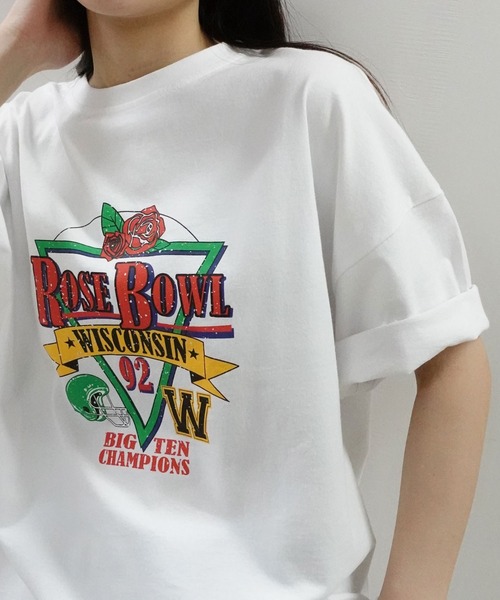 CORNERS(コーナーズ)の「ROSEBOWLプリントTシャツ(Tシャツ/カットソー・レディース・ミント/オフホワイト/スミクロ・FREE)」の9枚目の写真