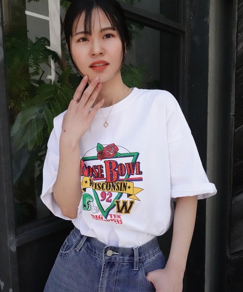 CORNERS(コーナーズ)の「ROSEBOWLプリントTシャツ(Tシャツ/カットソー・レディース・ミント/オフホワイト/スミクロ・FREE)」の10枚目の写真