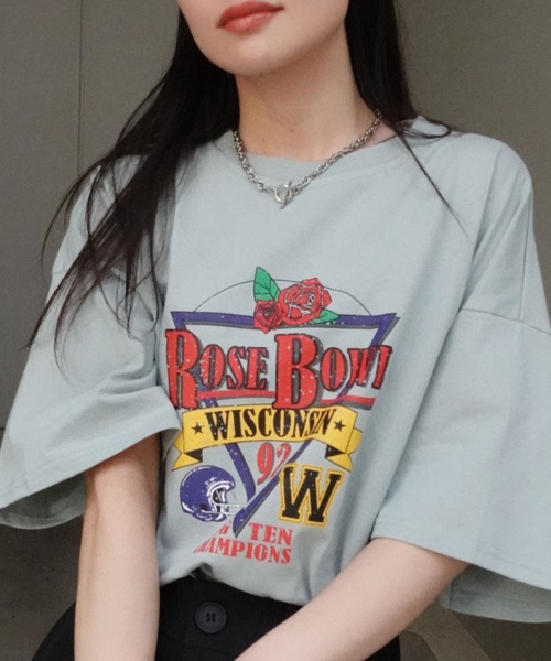 CORNERS(コーナーズ)の「ROSEBOWLプリントTシャツ(Tシャツ/カットソー・レディース・ミント/オフホワイト/スミクロ・FREE)」の11枚目の写真