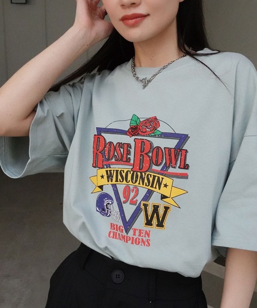 CORNERS(コーナーズ)の「ROSEBOWLプリントTシャツ(Tシャツ/カットソー・レディース・ミント/オフホワイト/スミクロ・FREE)」の12枚目の写真