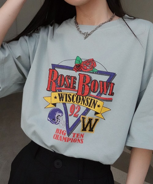 CORNERS(コーナーズ)の「ROSEBOWLプリントTシャツ(Tシャツ/カットソー・レディース・ミント/オフホワイト/スミクロ・FREE)」の13枚目の写真