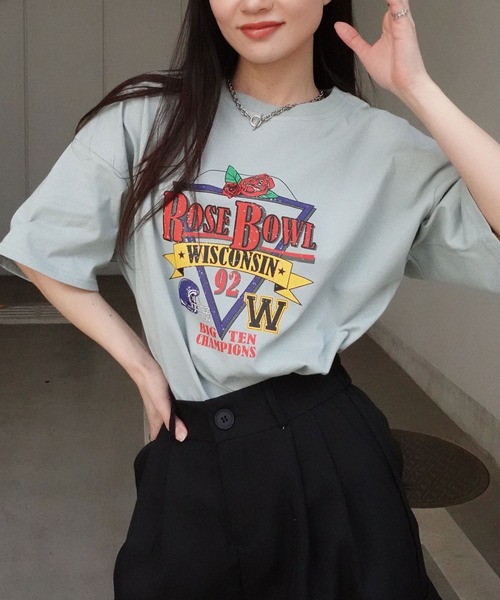 CORNERS(コーナーズ)の「ROSEBOWLプリントTシャツ(Tシャツ/カットソー・レディース・ミント/オフホワイト/スミクロ・FREE)」の16枚目の写真