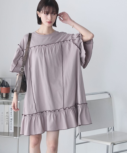 forksy.（フォルクシー）の「【forksy.】フレアスリーブフリルメローオーバーサイズTシャツ（Tシャツ/カットソー・レディース・アイボリー/ライム/ホワイト/チャコール/ダークラベンダー・FREE）」の5枚目の写真