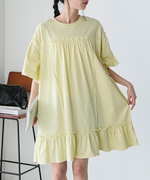 forksy.（フォルクシー）の「【forksy.】フレアスリーブフリルメローオーバーサイズTシャツ（Tシャツ/カットソー・レディース・アイボリー/ライム/ホワイト/チャコール/ダークラベンダー・FREE）」の4枚目の写真