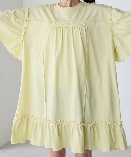 forksy.（フォルクシー）の「【forksy.】フレアスリーブフリルメローオーバーサイズTシャツ（Tシャツ/カットソー・レディース・アイボリー/ライム/ホワイト/チャコール/ダークラベンダー・FREE）」の7枚目の写真