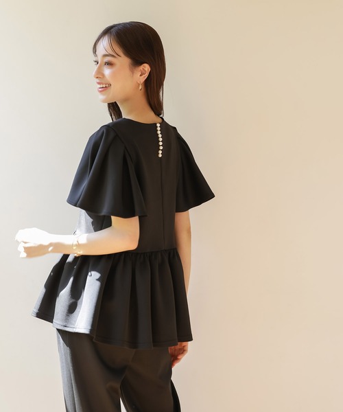 tシャツ 「接触冷感」パール調ビーズ使いペプラムブラウス レディース RANAN tシャツ 「接触冷感」パール調ビーズ使いペプラムブラウス