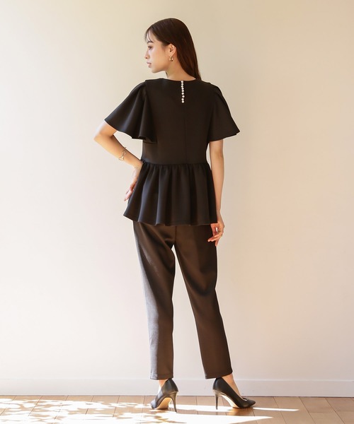 tシャツ 「接触冷感」パール調ビーズ使いペプラムブラウス レディース classicalelf ブラウス シャツ 「接触冷感・遮熱・UVカット機能