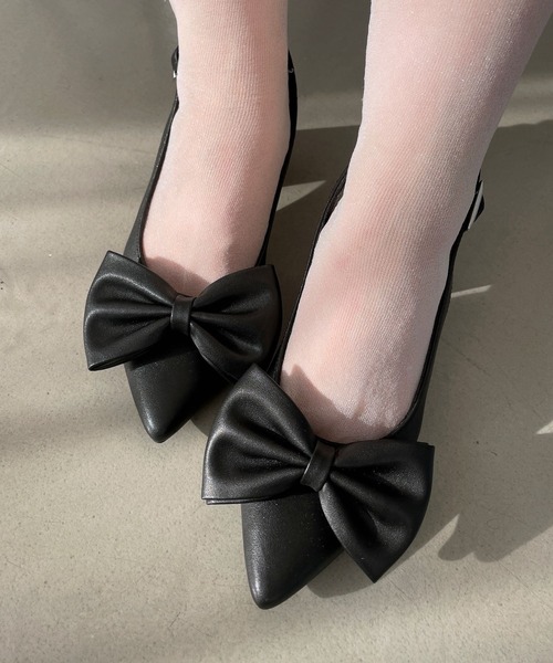 Heather（ヘザー）の「リボンヒールサンダル　113316（サンダル・レディース・シルバー/シルバー系その他/ブラック/ブラック系その他/シルバー系その他2・M/L）」の2枚目の写真