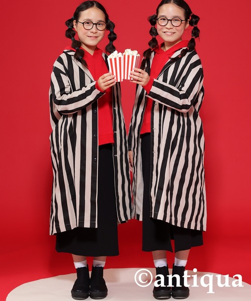 antiqua（アンティカ）の「ストライプロングジャケット（テーラードジャケット・キッズ・ブラック・6/4）」の2枚目の写真