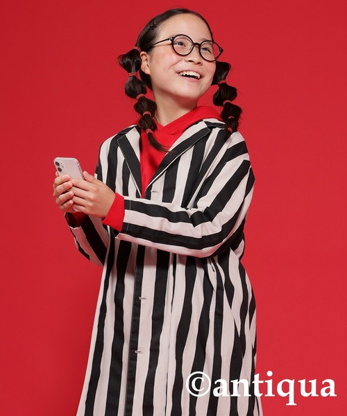 antiqua（アンティカ）の「ストライプロングジャケット（テーラードジャケット・キッズ・ブラック・6/4）」の11枚目の写真