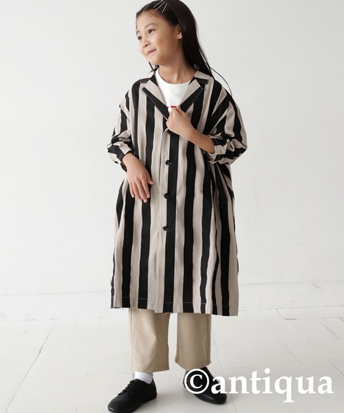 antiqua（アンティカ）の「ストライプロングジャケット（テーラードジャケット・キッズ・ブラック・6/4）」の12枚目の写真