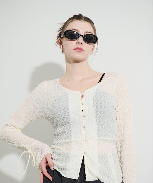 MOCOA'S(モコアズ)の「スリーブリボンレースシアーカーディガン(Tシャツ/カットソー・レディース・ブラック/ホワイト・FREE)」の8枚目の写真