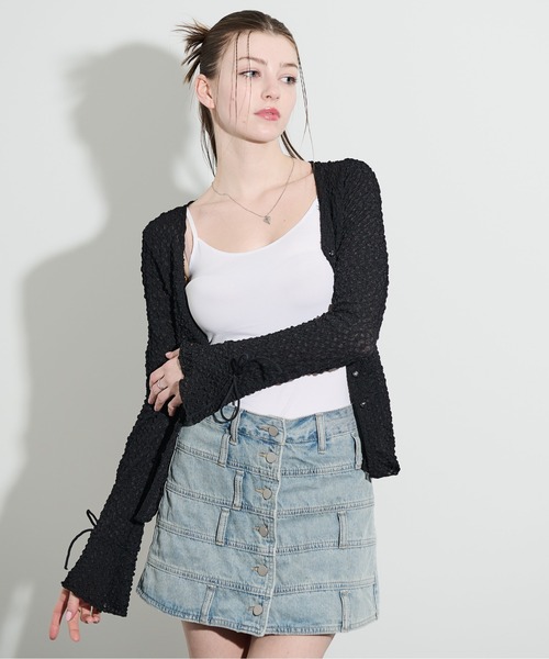 MOCOA'S(モコアズ)の「スリーブリボンレースシアーカーディガン(Tシャツ/カットソー・レディース・ブラック/ホワイト・FREE)」の18枚目の写真