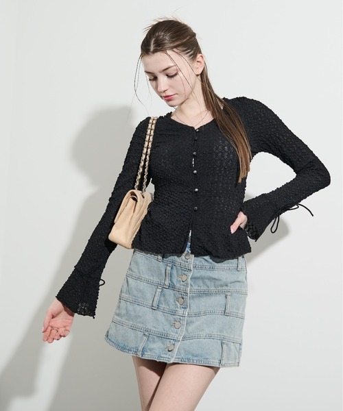 MOCOA'S(モコアズ)の「スリーブリボンレースシアーカーディガン(Tシャツ/カットソー・レディース・ブラック/ホワイト・FREE)」の22枚目の写真