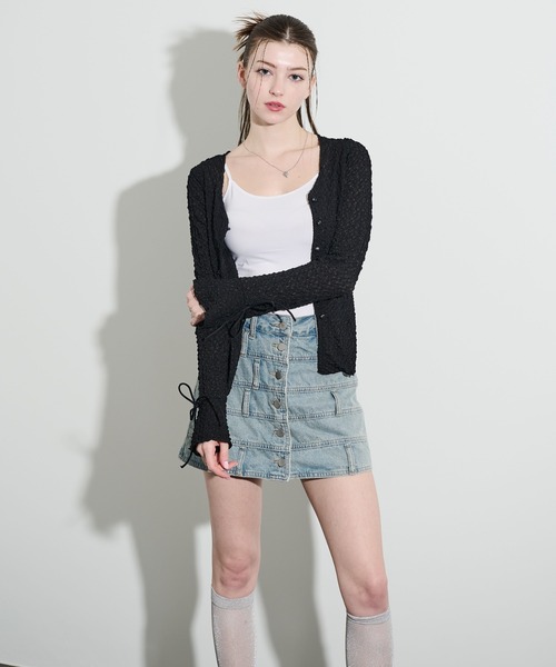 MOCOA'S(モコアズ)の「スリーブリボンレースシアーカーディガン(Tシャツ/カットソー・レディース・ブラック/ホワイト・FREE)」の17枚目の写真