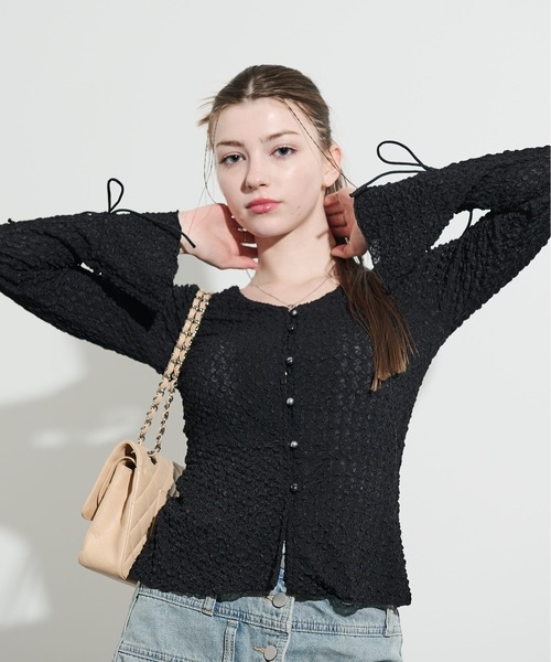 MOCOA'S(モコアズ)の「スリーブリボンレースシアーカーディガン(Tシャツ/カットソー・レディース・ブラック/ホワイト・FREE)」の20枚目の写真