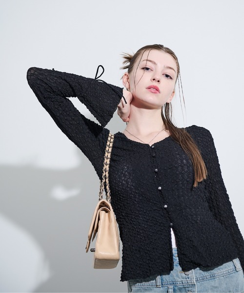 スリーブリボンレースシアーカーディガン（Tシャツ/カットソー