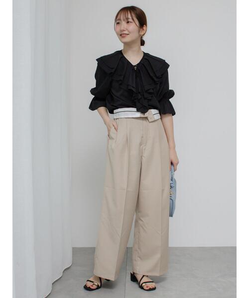 Te chichi TERRASSE（テチチテラス）の「フリルVネックブラウス（シャツ/ブラウス・レディース・ミント/オフホワイト/ブラック・F）」の19枚目の写真