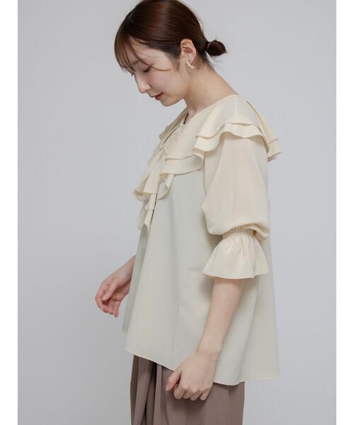 Te chichi TERRASSE（テチチテラス）の「フリルVネックブラウス（シャツ/ブラウス・レディース・ミント/オフホワイト/ブラック・F）」の5枚目の写真