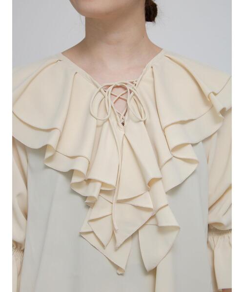 Te chichi TERRASSE（テチチテラス）の「フリルVネックブラウス（シャツ/ブラウス・レディース・ミント/オフホワイト/ブラック・F）」の8枚目の写真