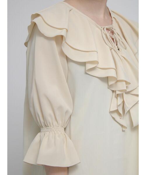 Te chichi TERRASSE（テチチテラス）の「フリルVネックブラウス（シャツ/ブラウス・レディース・ミント/オフホワイト/ブラック・F）」の9枚目の写真