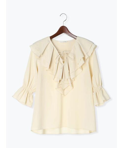Te chichi TERRASSE（テチチテラス）の「フリルVネックブラウス（シャツ/ブラウス・レディース・ミント/オフホワイト/ブラック・F）」の12枚目の写真