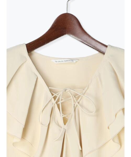 Te chichi TERRASSE（テチチテラス）の「フリルVネックブラウス（シャツ/ブラウス・レディース・ミント/オフホワイト/ブラック・F）」の14枚目の写真