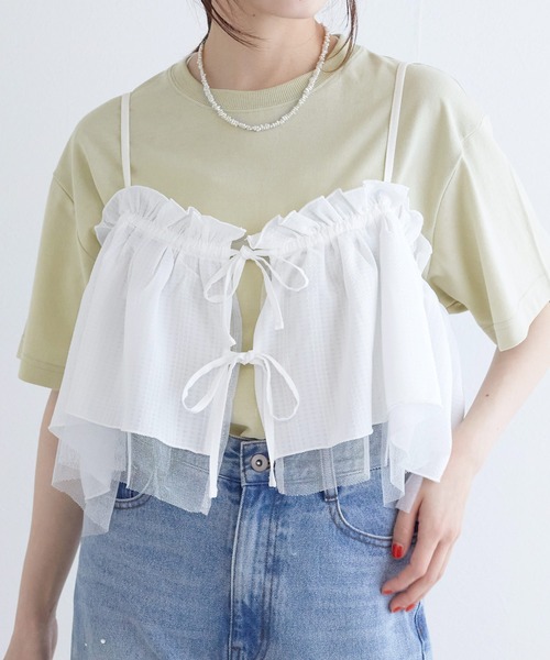 tシャツ タフタキャミセットカットソー レディース セール】レースキャミセットTシャツ（Tシャツ/カットソー